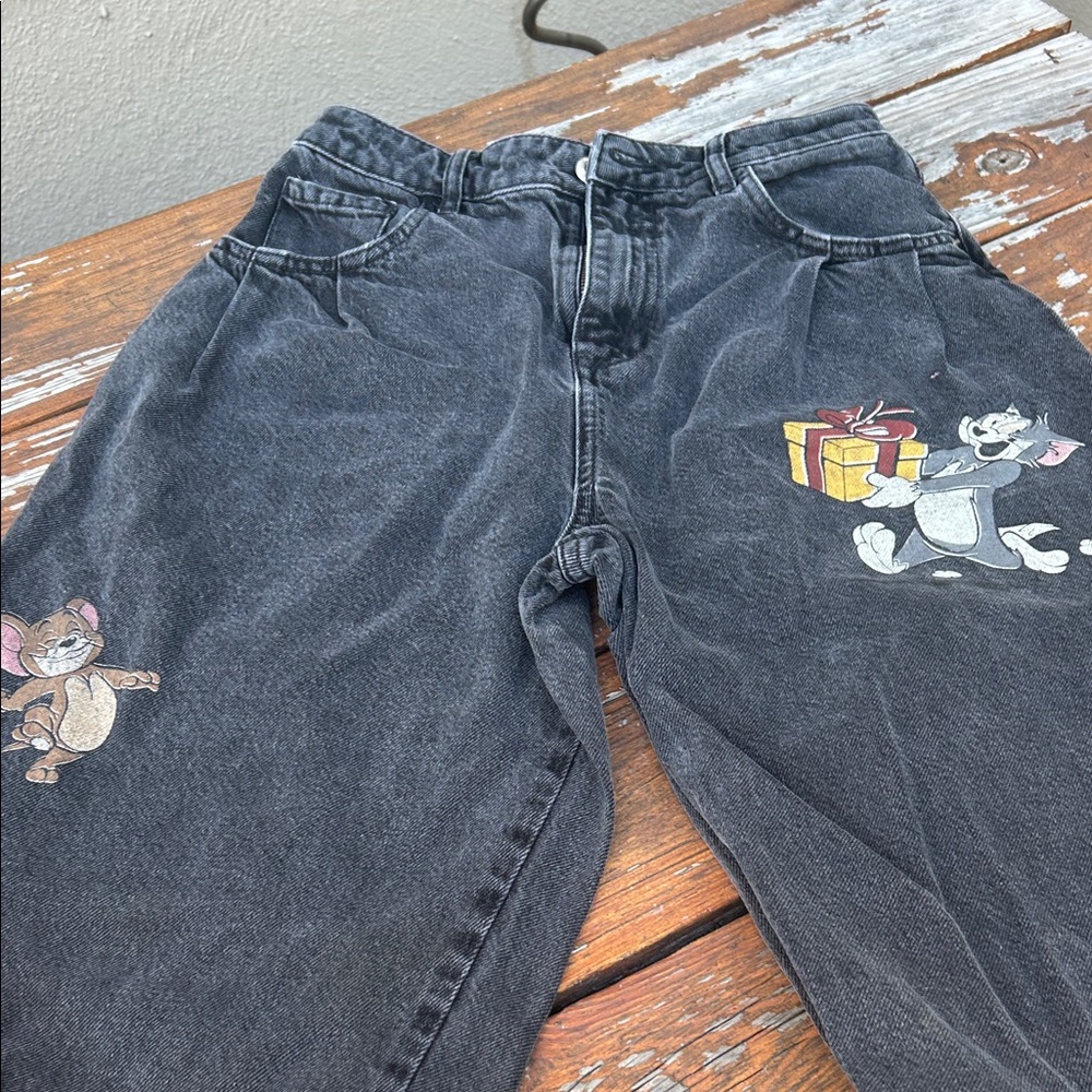 Zara Black Kids Jeans with Tom & Jerry Graphics